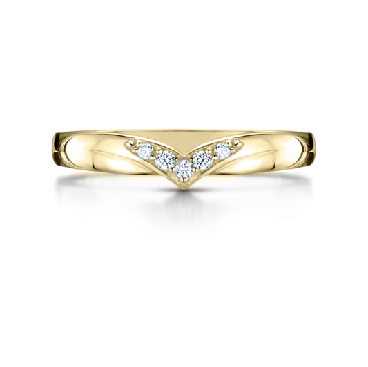 Ladies Diamond Set V Shaped Wedding in Yellow Gold