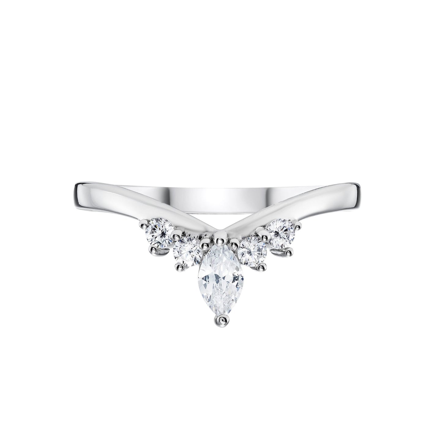 Ladies Diamond Tiara Wedding Ring in Platinum on white background