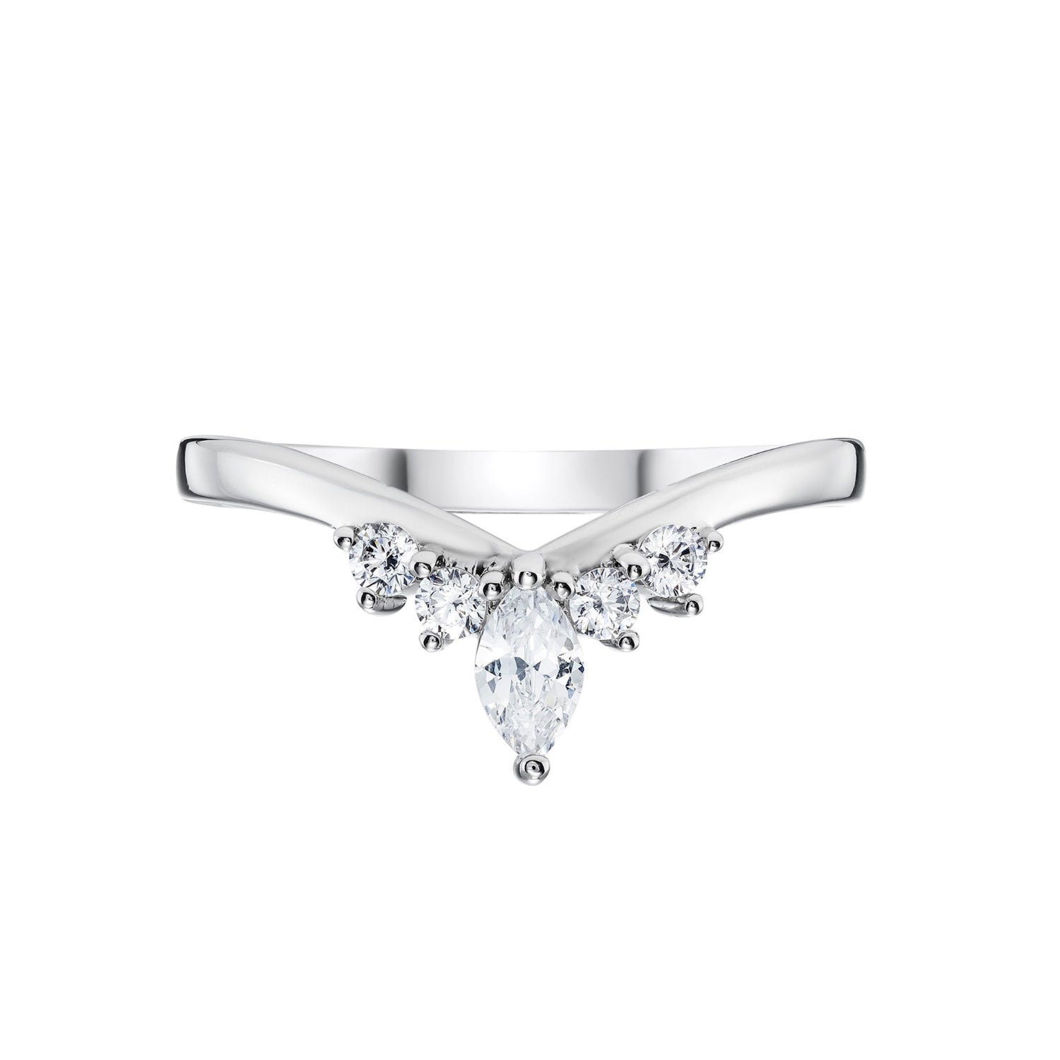 Ladies Diamond Tiara Wedding Ring in Platinum on white background
