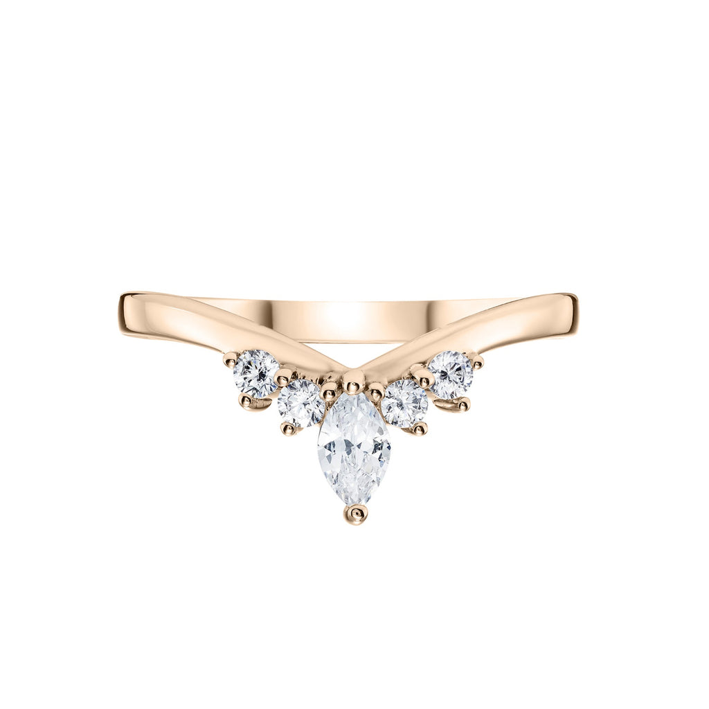 Ladies Diamond Tiara Wishbone Ring in Rose Gold on white background
