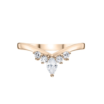 Ladies Diamond Tiara Wishbone Ring in Rose Gold on white background