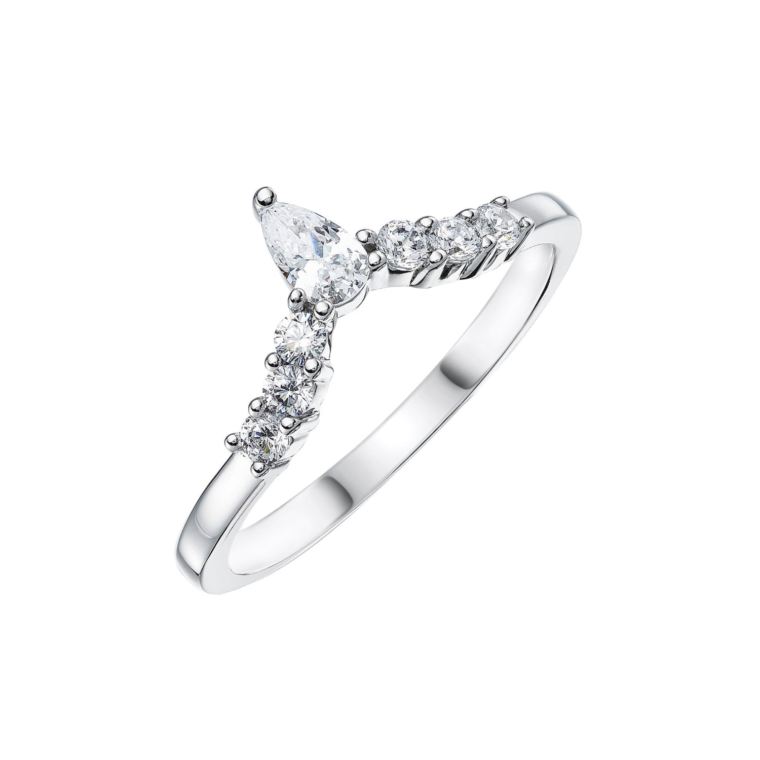 Ladies Diamond Wishbone Ring in Platinum on white background 