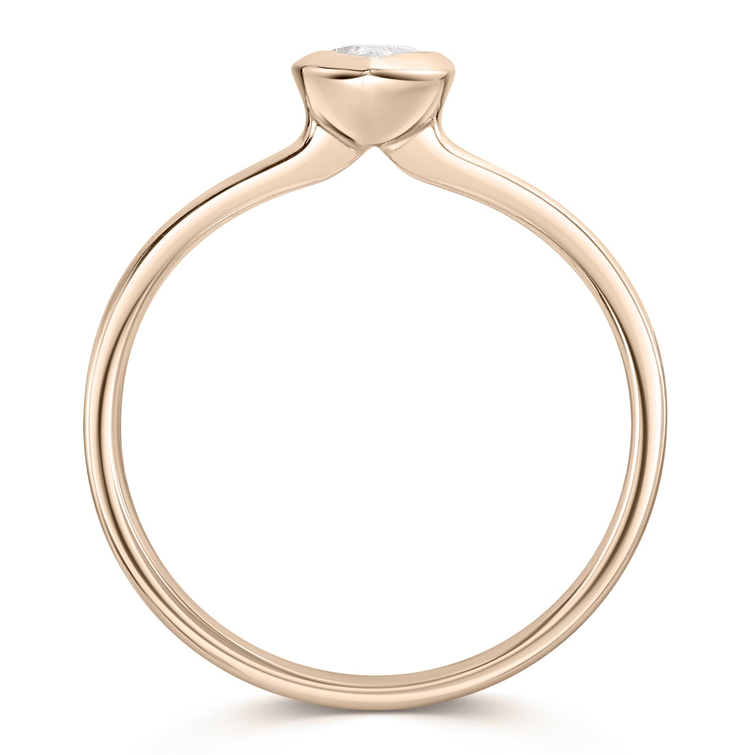 Marquise Bezel Set engagement ring in Rose Gold - Side view on a white background