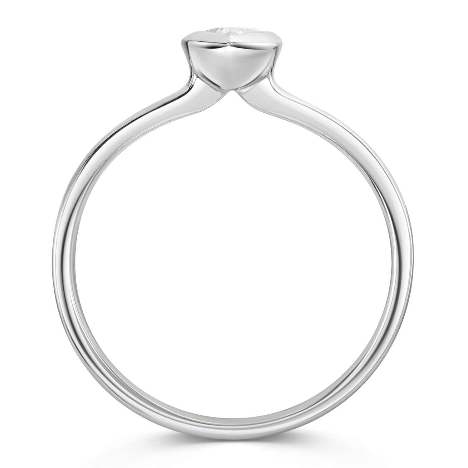 Marquise Bezel Set engagement ring in platinum - Side view on a white background 