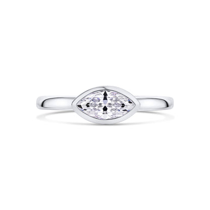 Marquise Diamond East West Bezel Solitaire Engagement Ring in Platinum on white background 