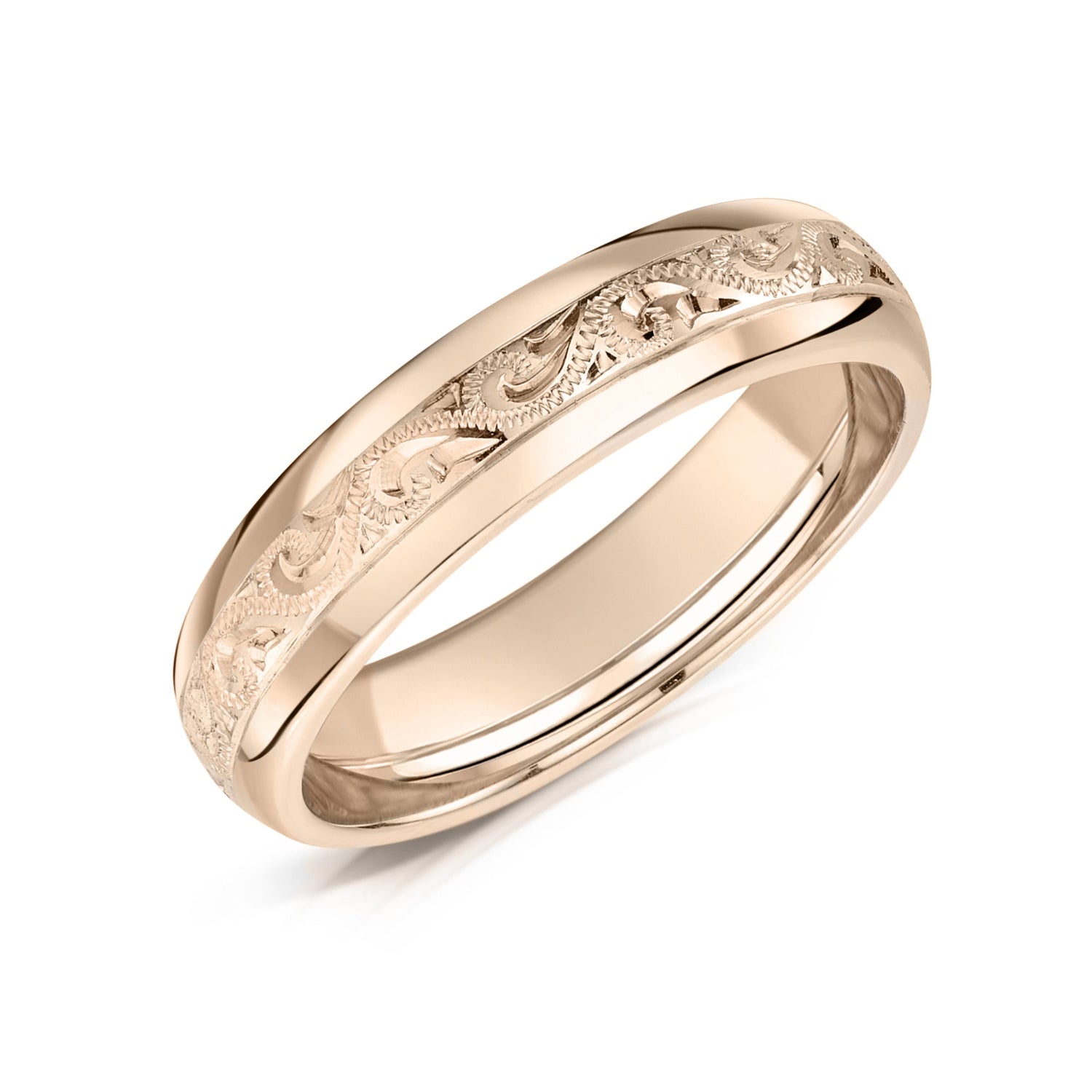 Men’s Hand Engraved Scroll Wedding Band in Rose Gold