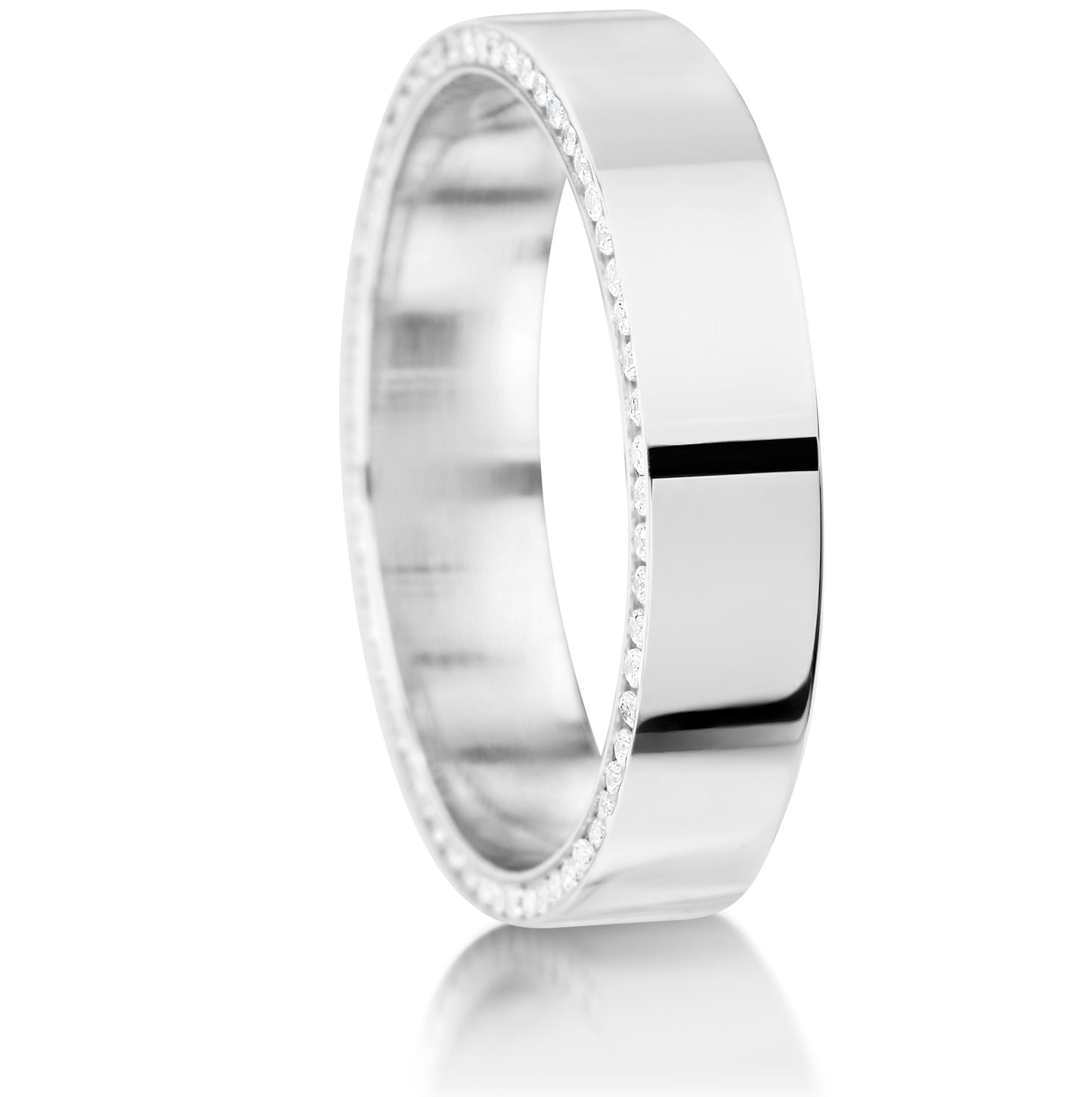 Men’s Hidden Diamond edge Wedding Ring in Platinum on a white background