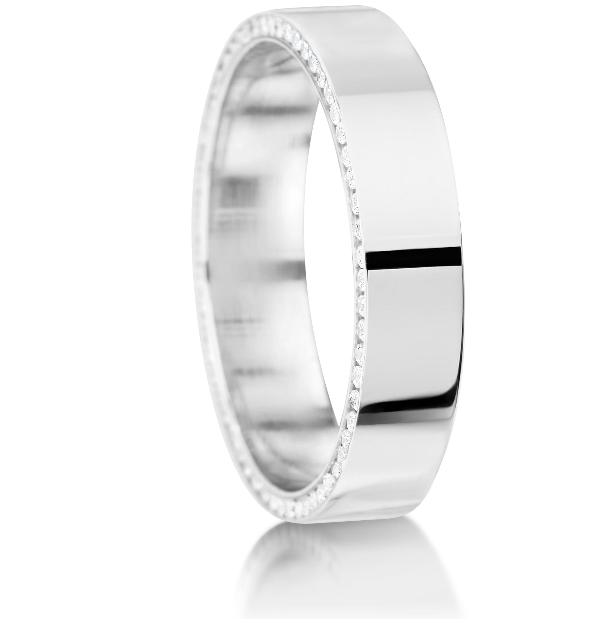 Men’s Hidden Diamond edge Wedding Ring in Platinum on a white background