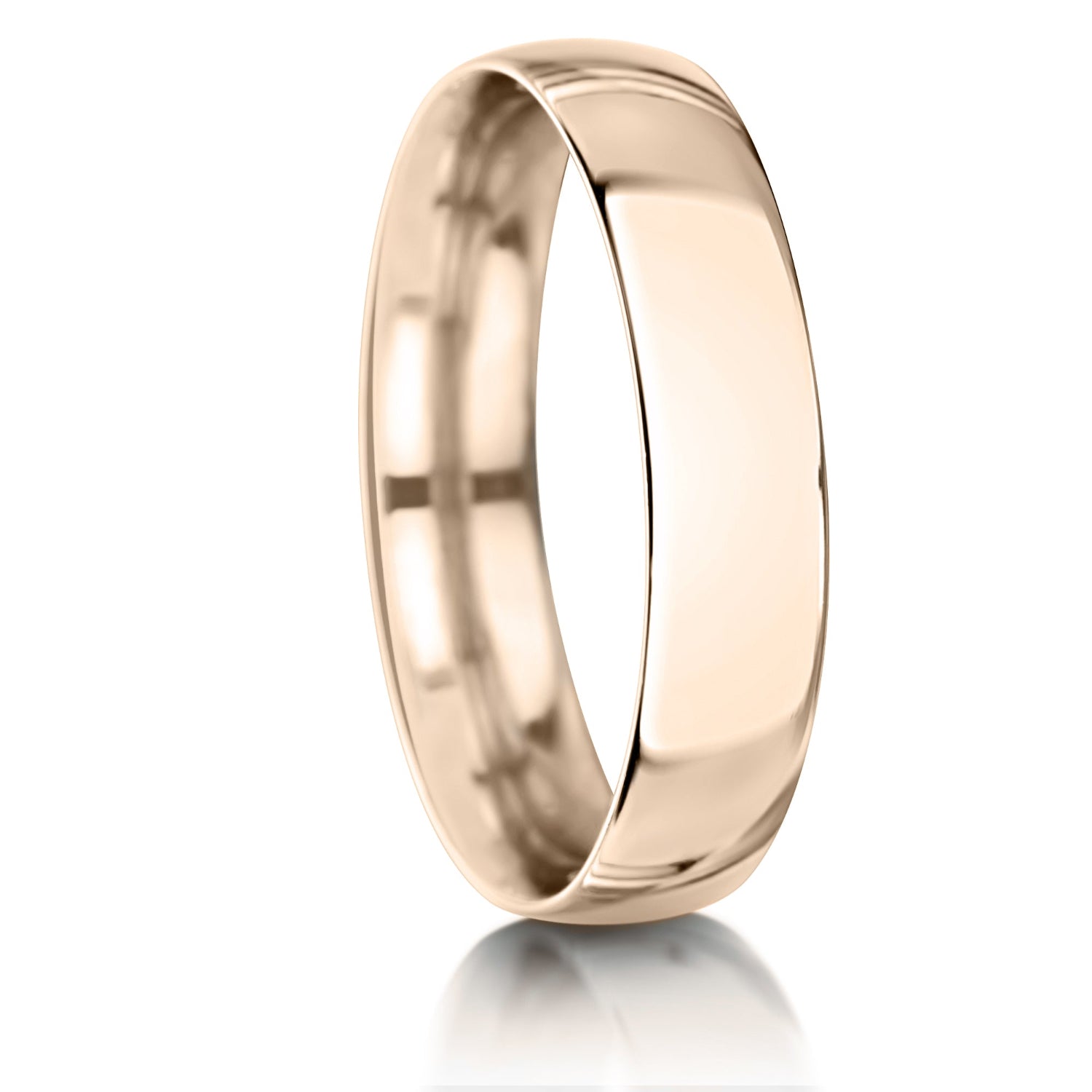 Mens Classic Rose Gold Wedding Ring 5mm wide on white background 