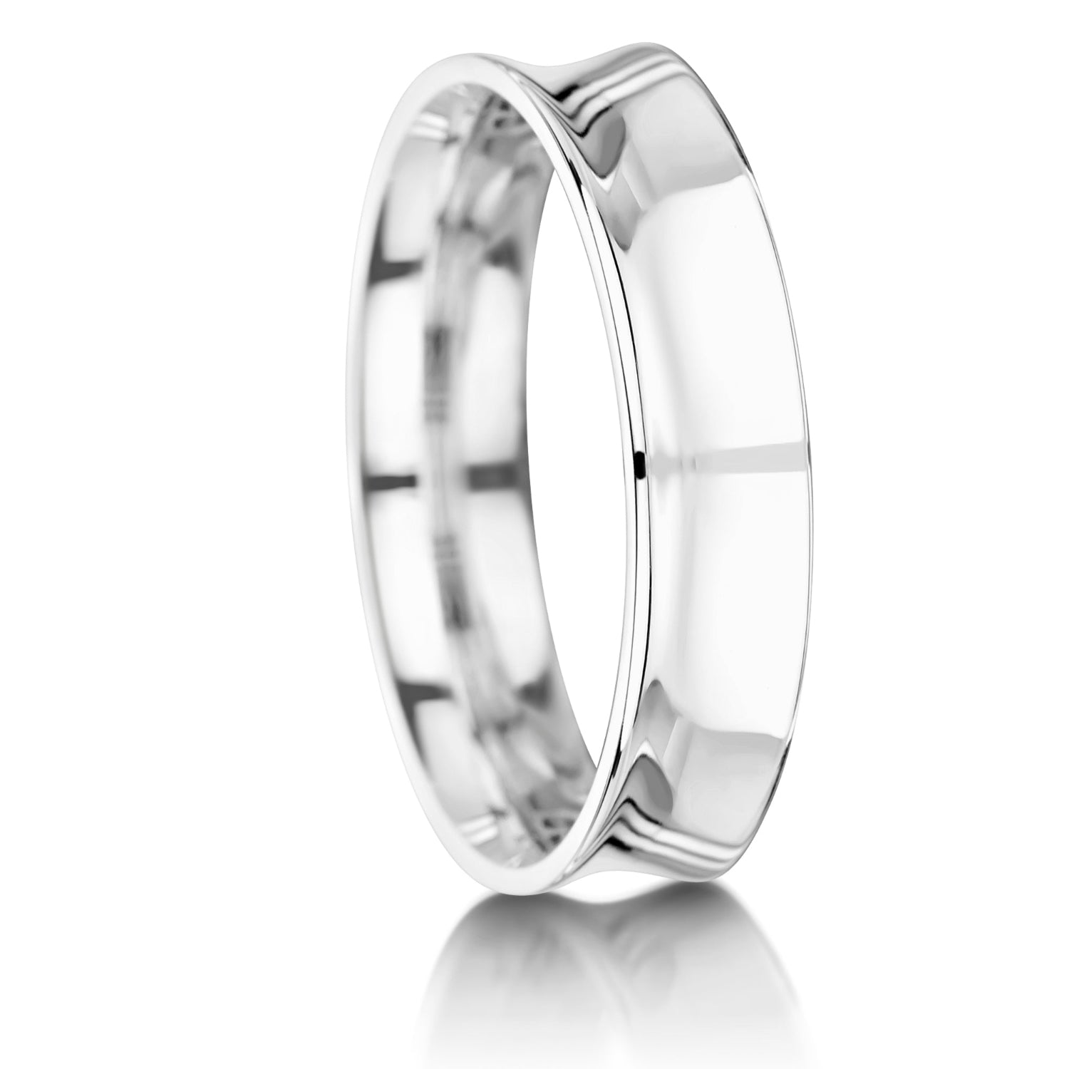 Mens Concave 5mm Platinum Wedding Band - Straight on 
