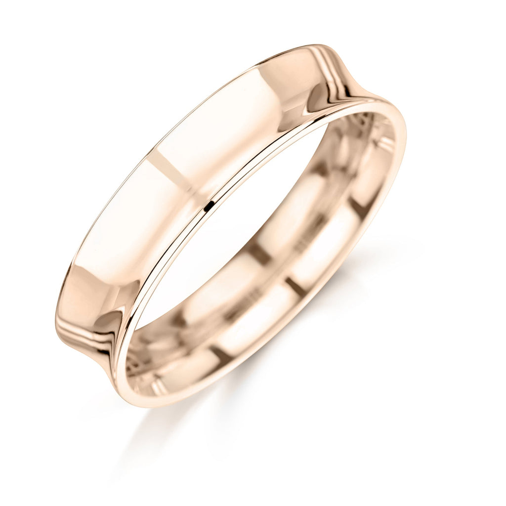 Mens Concave 5mm Rose Gold Wedding Band