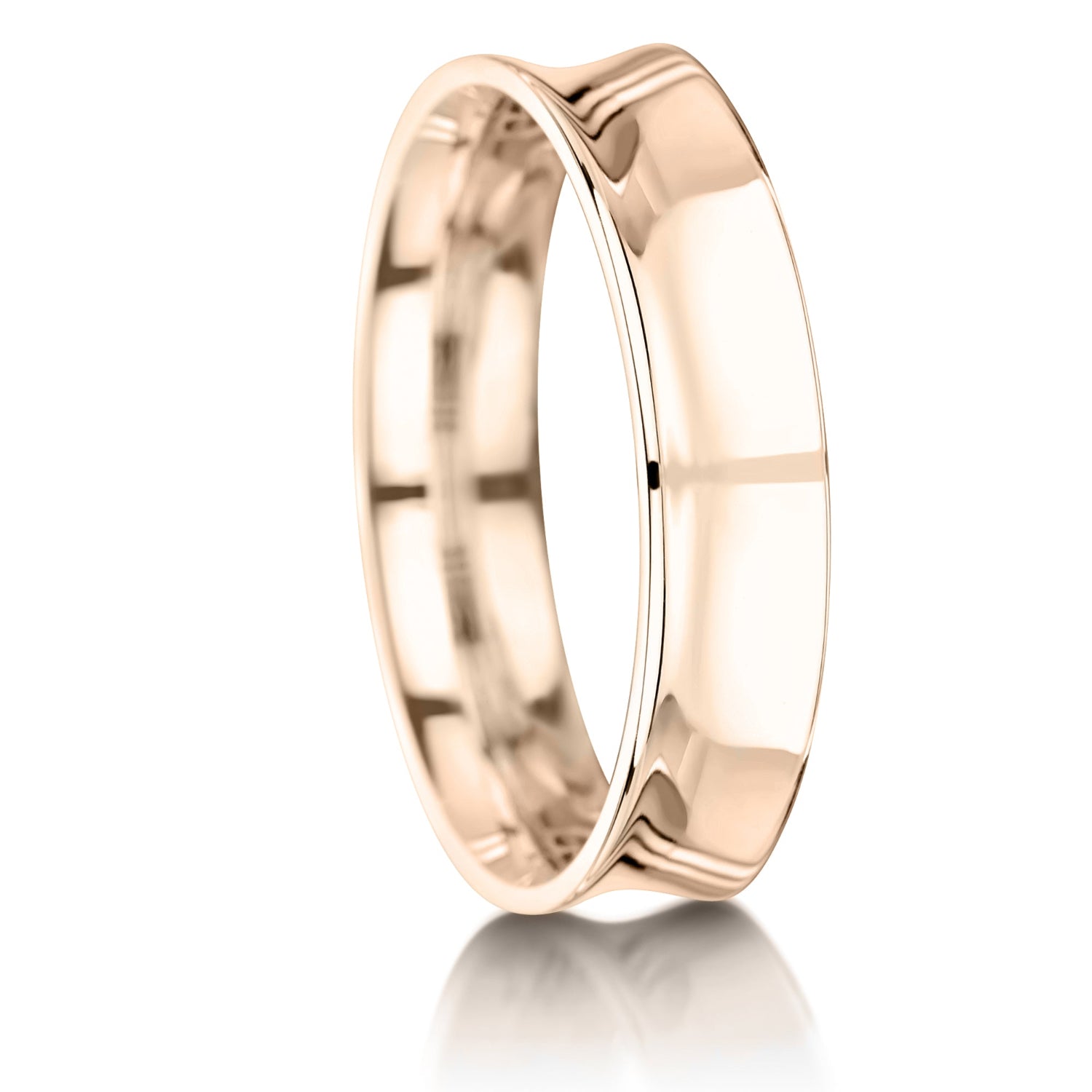 Mens Concave 5mm Rose Gold Wedding Band - Straight On