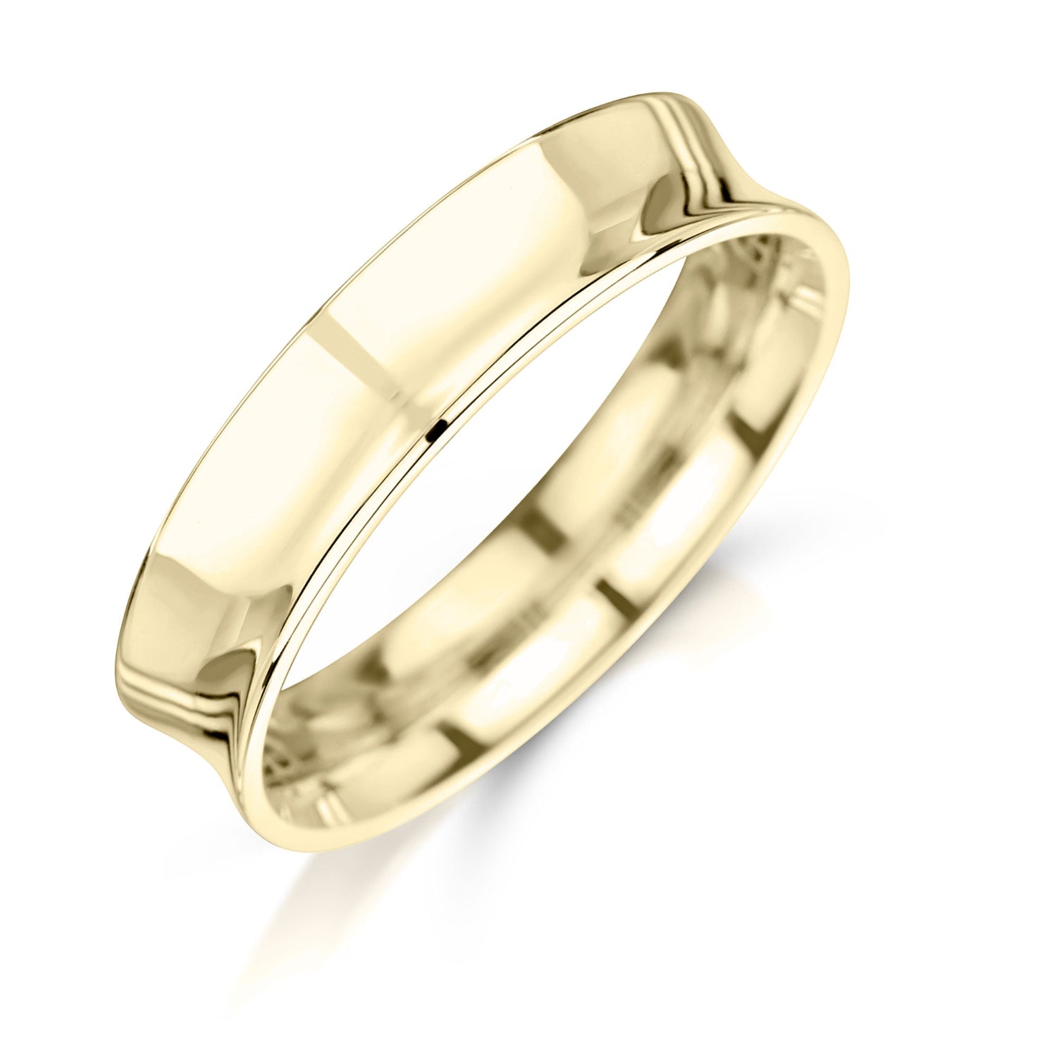 Mens Concave 5mm Yellow Gold Wedding Band 