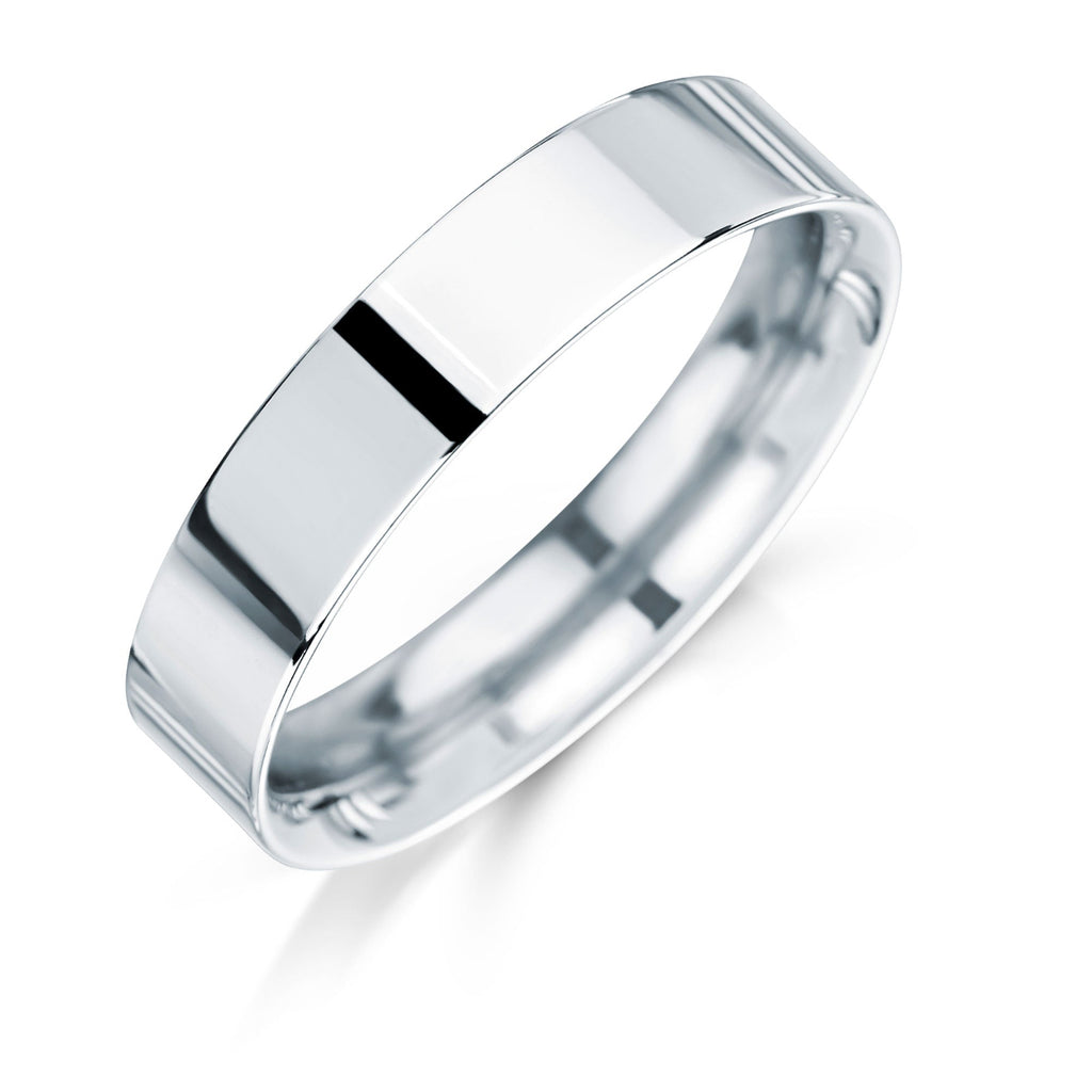 Silver flat court ring on a white background