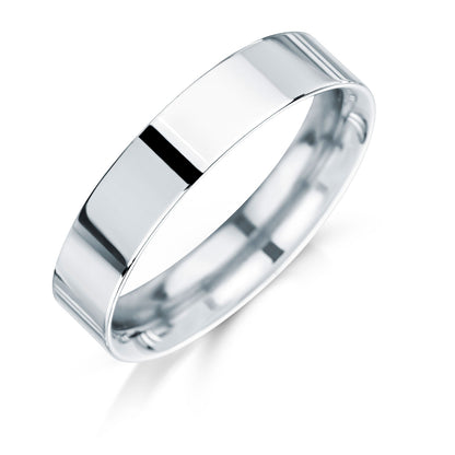 Silver flat court ring on a white background