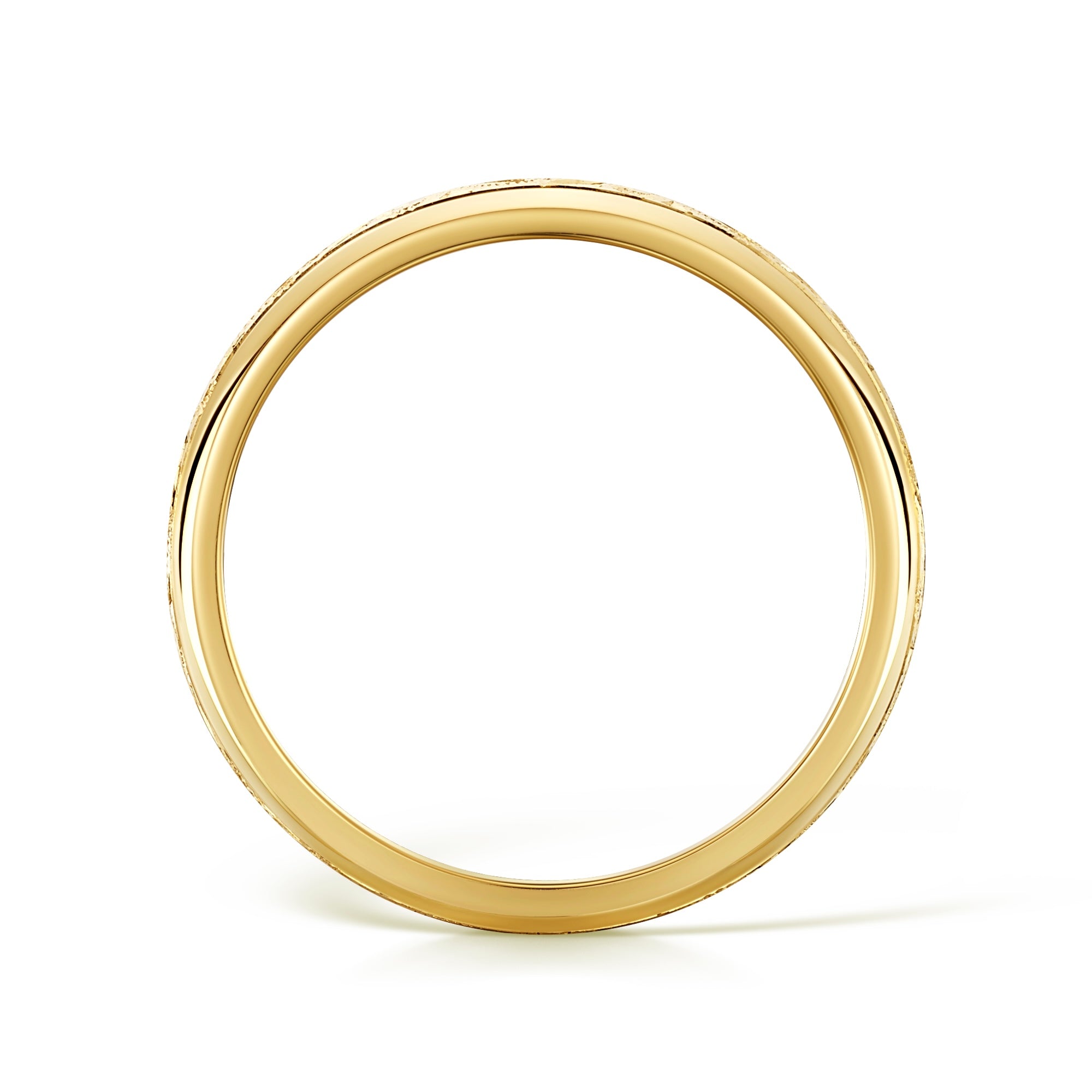 Mens hand engraved yellow gold wedding band - Side 