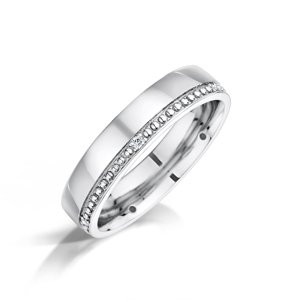Men’s Modern Diamond Wedding Ring in platinum on a white background 