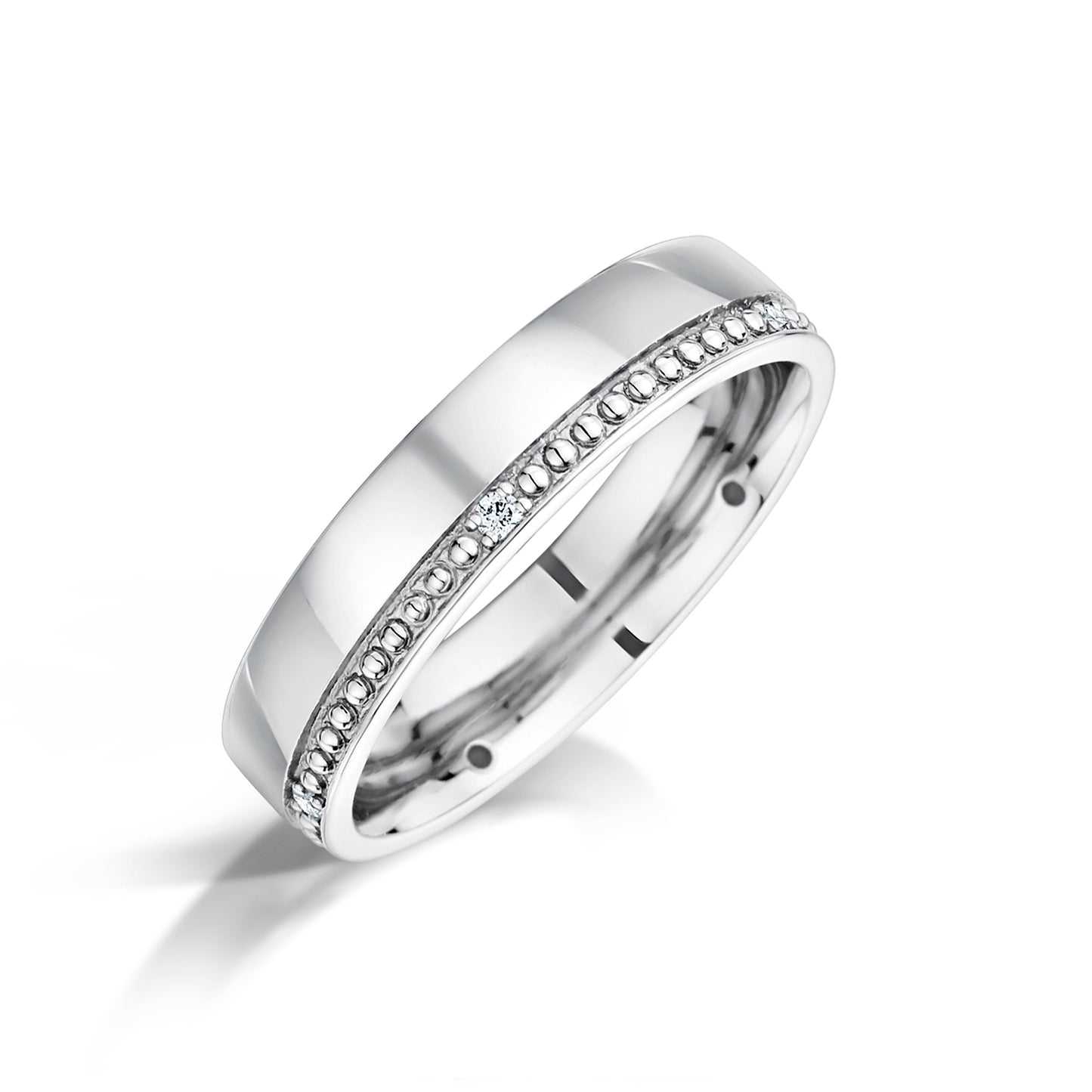 Men’s Modern Diamond Wedding Ring in platinum on a white background 