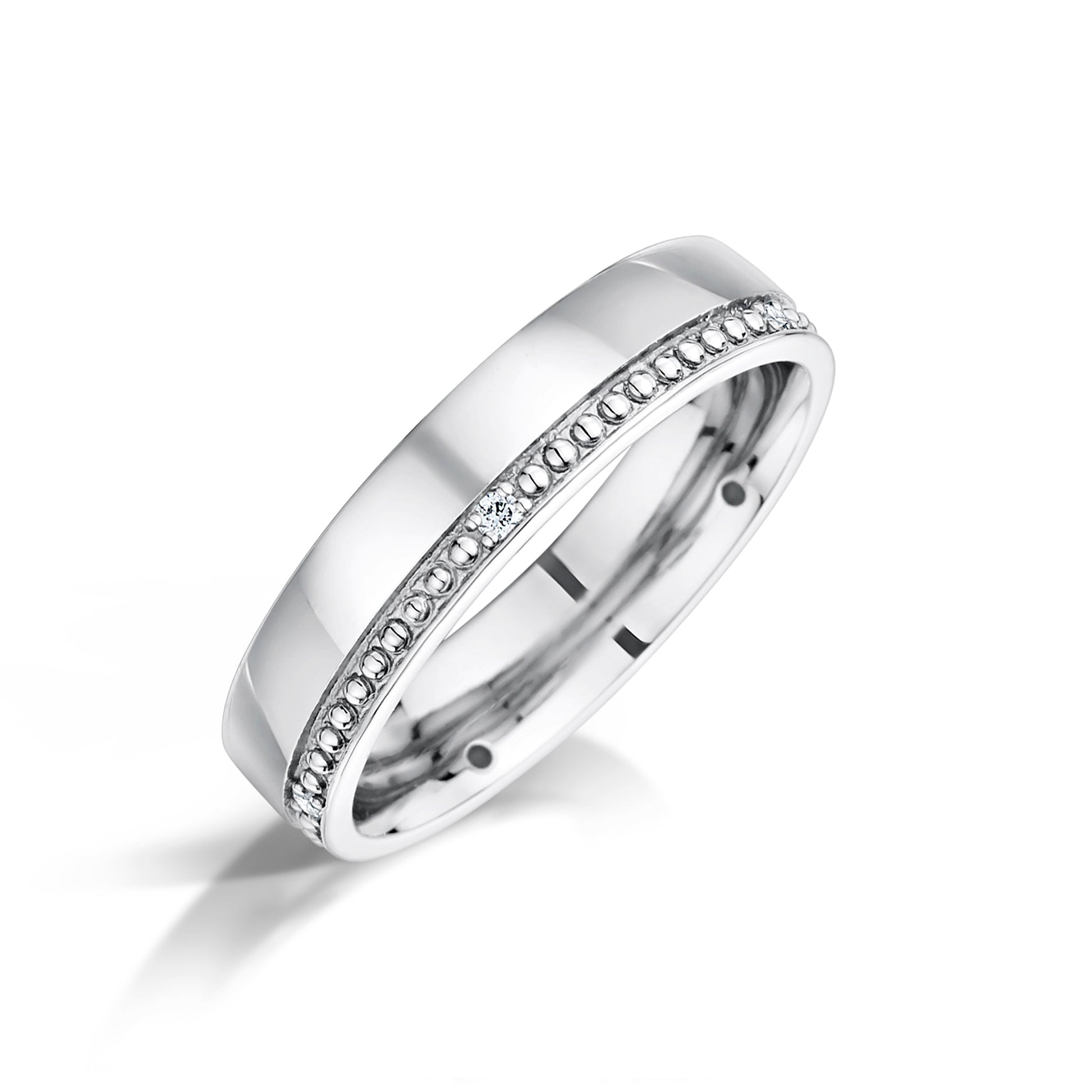 Men’s Modern Diamond Wedding Ring in platinum on a white background 