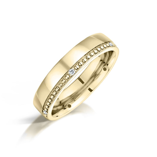 Mens Gold ring with small diamonds on a white background
