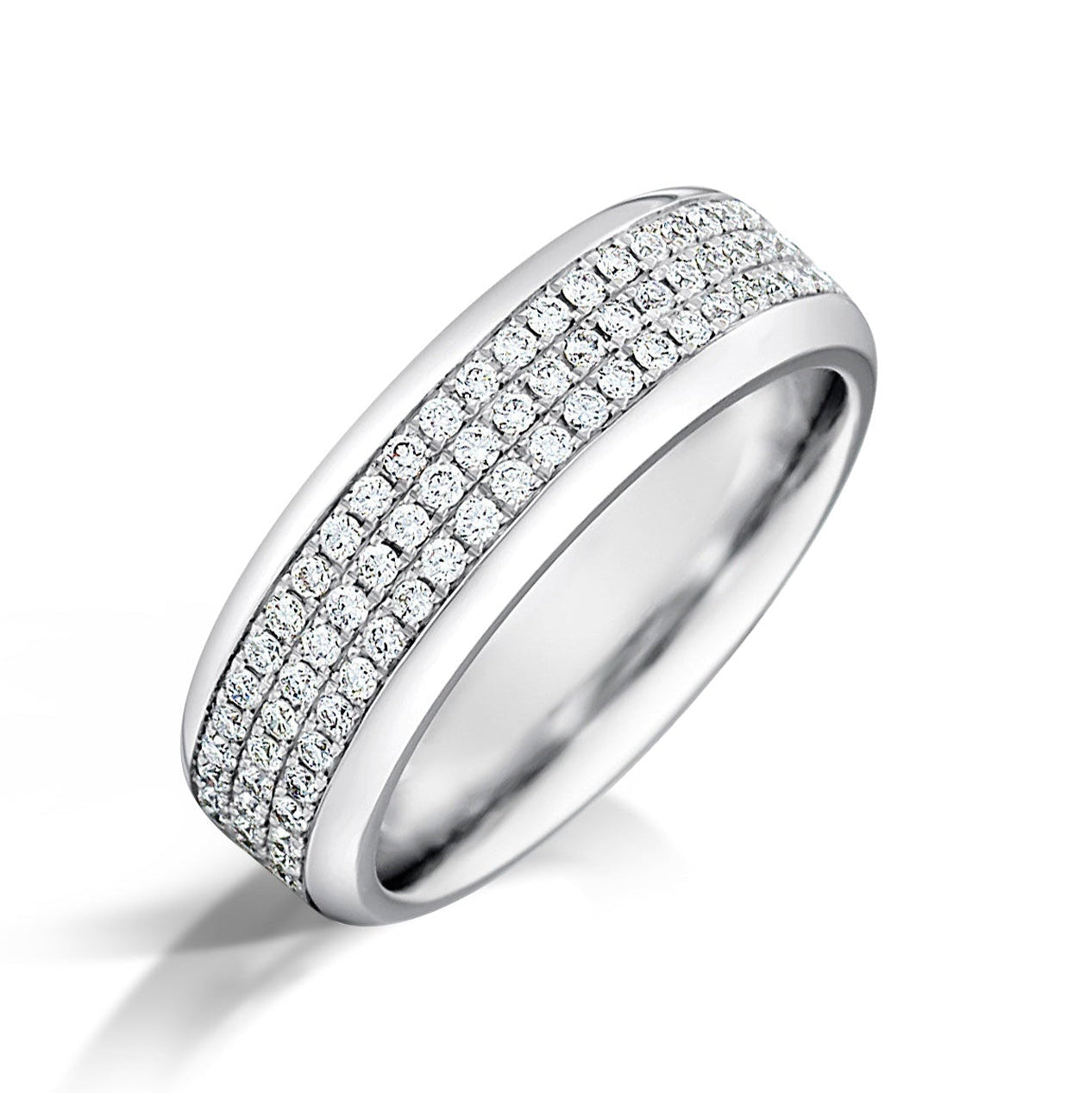 Mens triple Row Diamond Wedding Ring in Platinum
