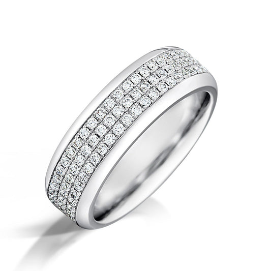 Mens triple Row Diamond Wedding Ring in Platinum