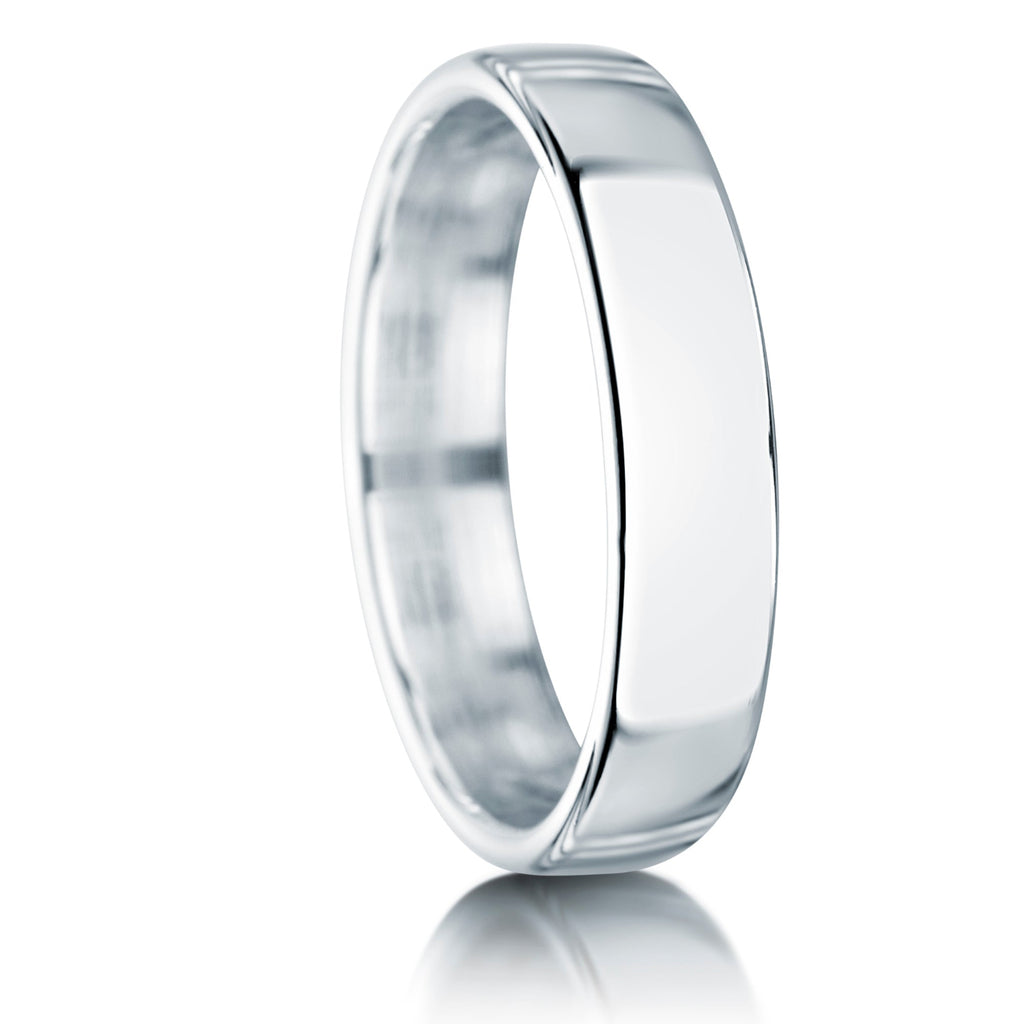 Plain Platinum Wedding ring on a white background