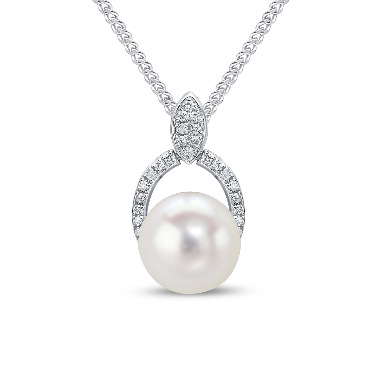 Modern Pearl & Diamond Pendant and chain