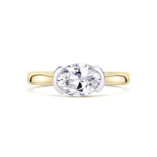 Oval East West Semi Bezel Set Solitaire 
In yellow gold on a white background