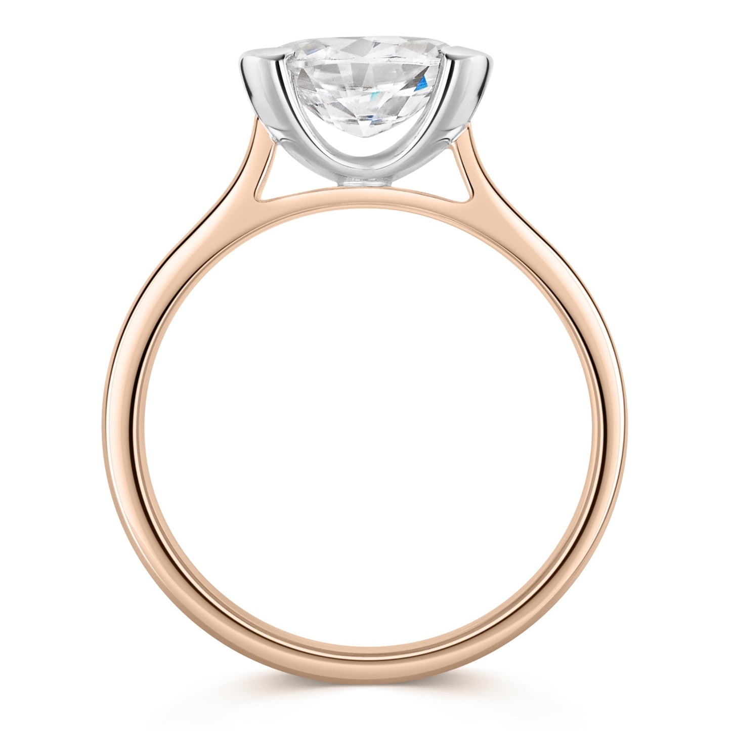 Oval East west Diamond engagement ring in rose gold & platinum on a white background