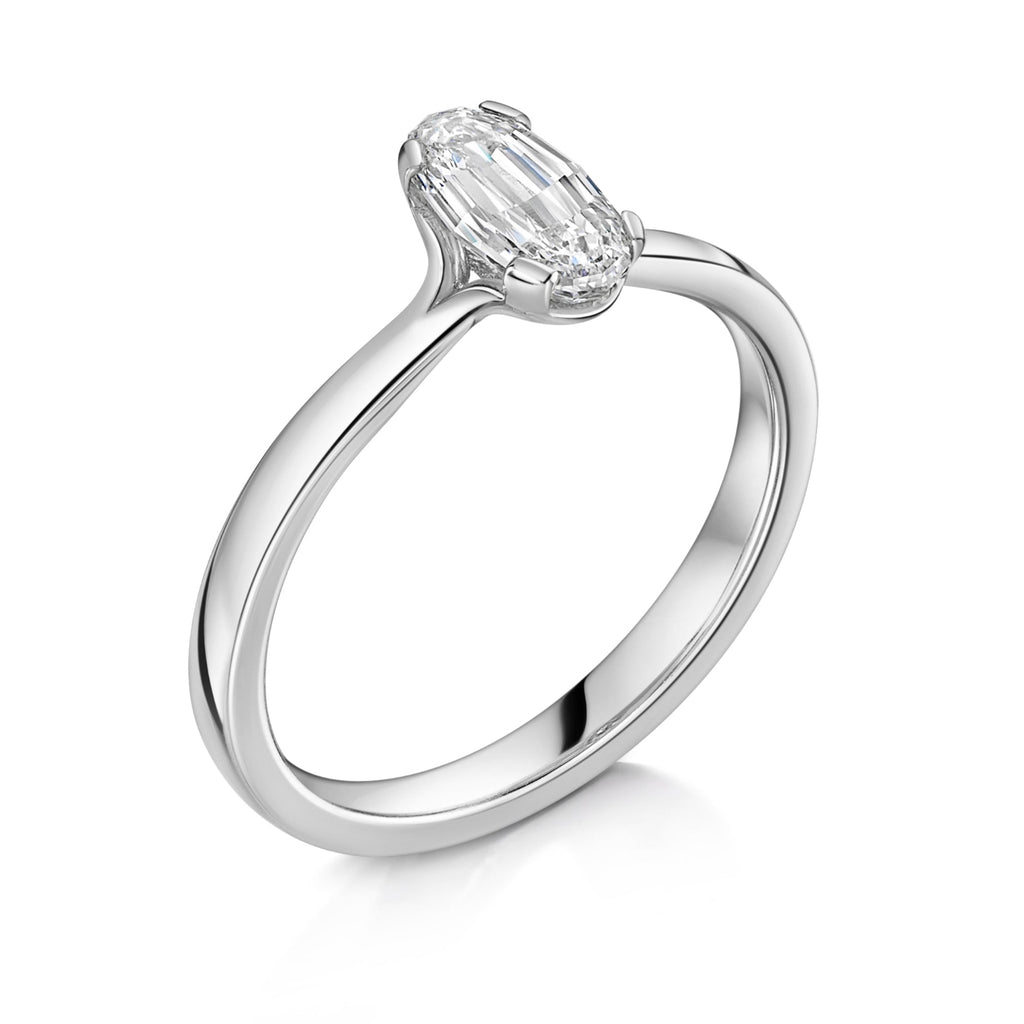 unique Oval Step Cut Diamond Solitaire in Platinum - side angle