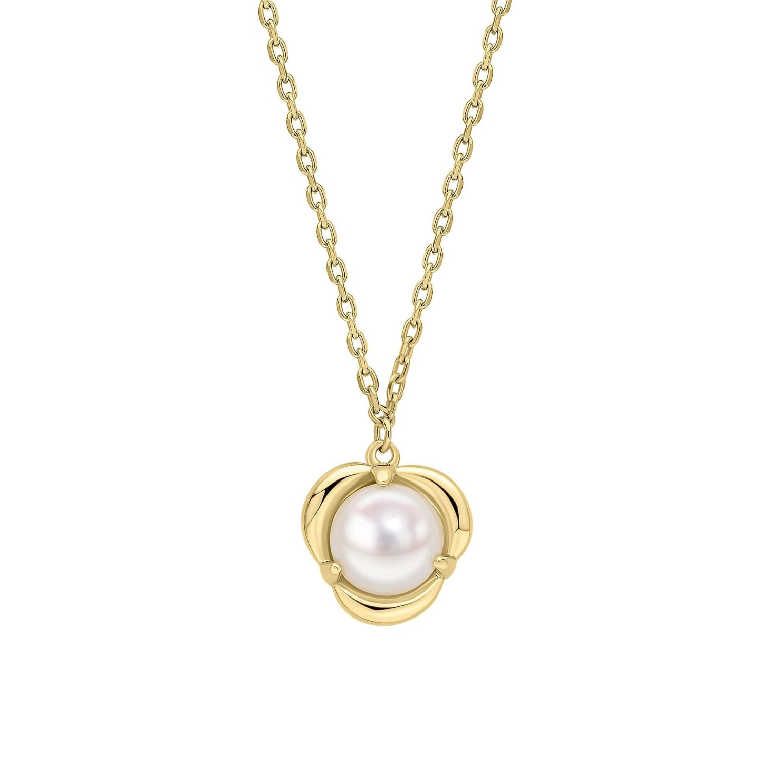 Pearl Petal Necklace in yellow gold on a white background