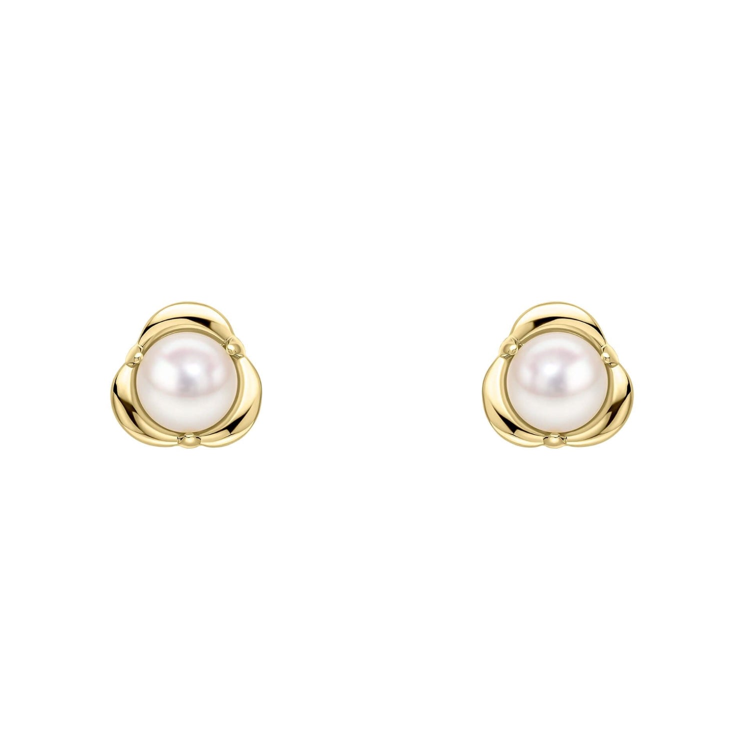 Pearl Petal Stud Earrings in Yellow Gold on white background 