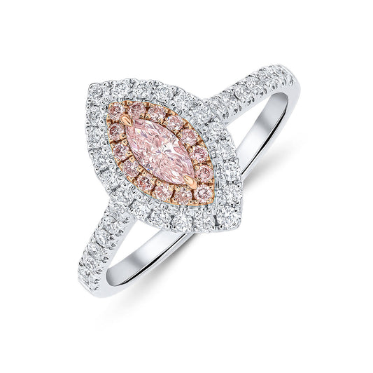 Pink Diamond Halo Engagement Ring on a white background