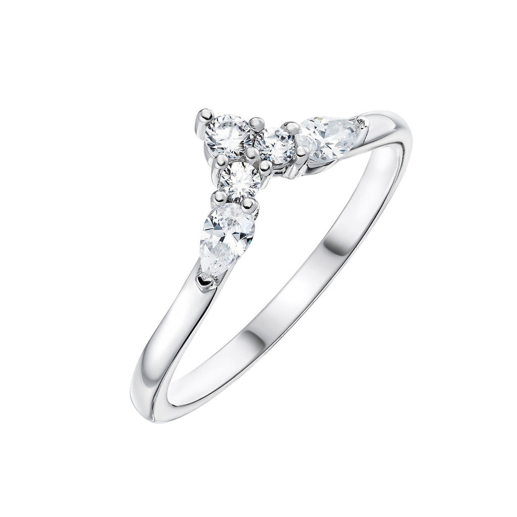 Platinum and diamond shaped wedding ring - Angled on white background
