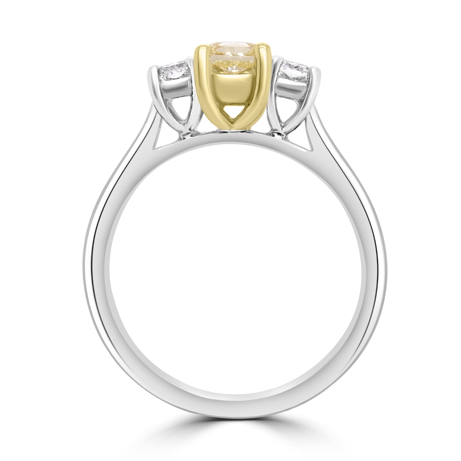  Radiant Yellow Diamond Ring with white diamonds - Side view on white background