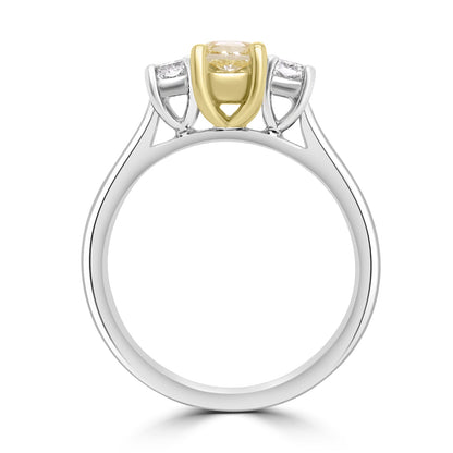  Radiant Yellow Diamond Ring with white diamonds - Side view on white background