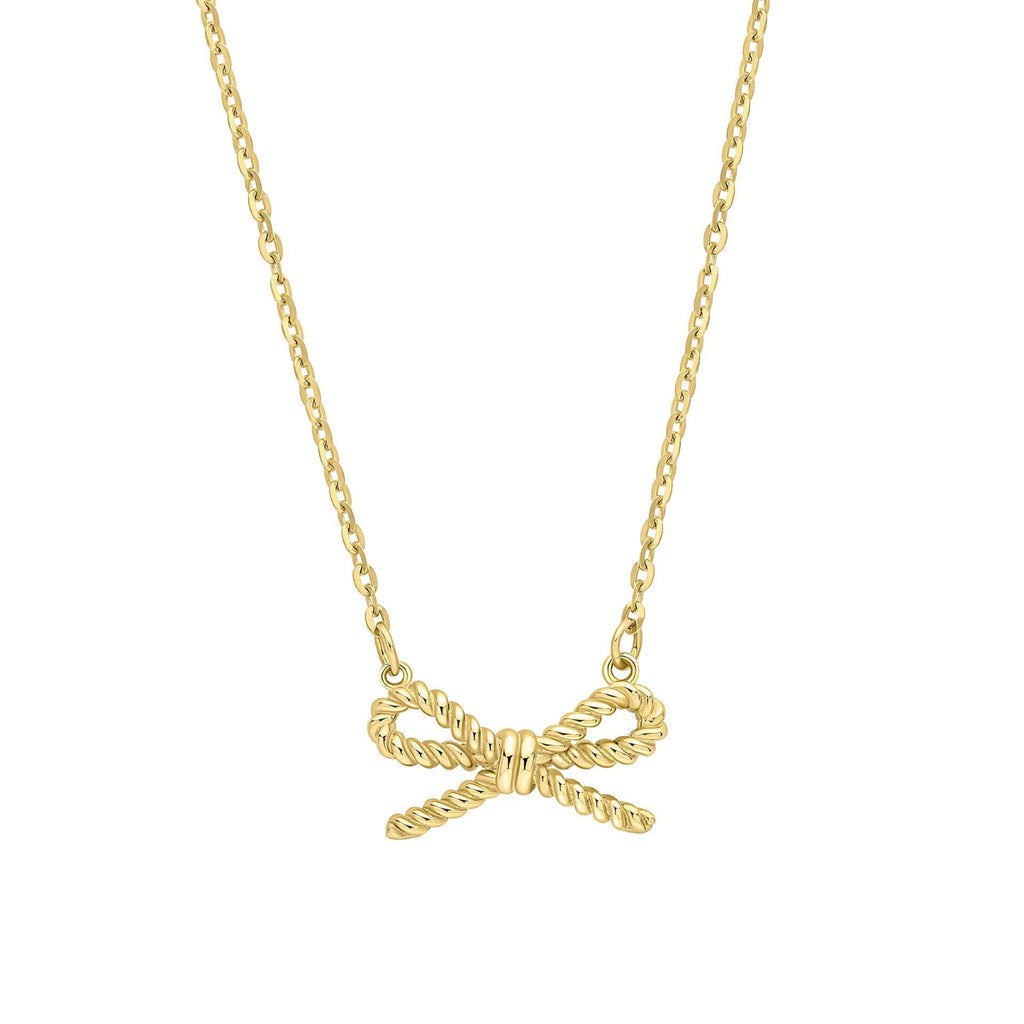 Rope Bow Necklace in 9ct Yellow Gold on a white background