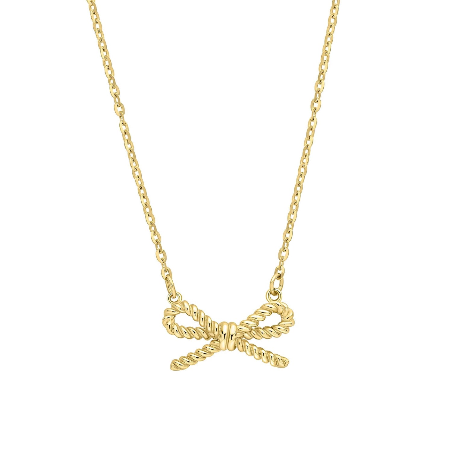 Rope Bow Necklace in 9ct Yellow Gold on a white background