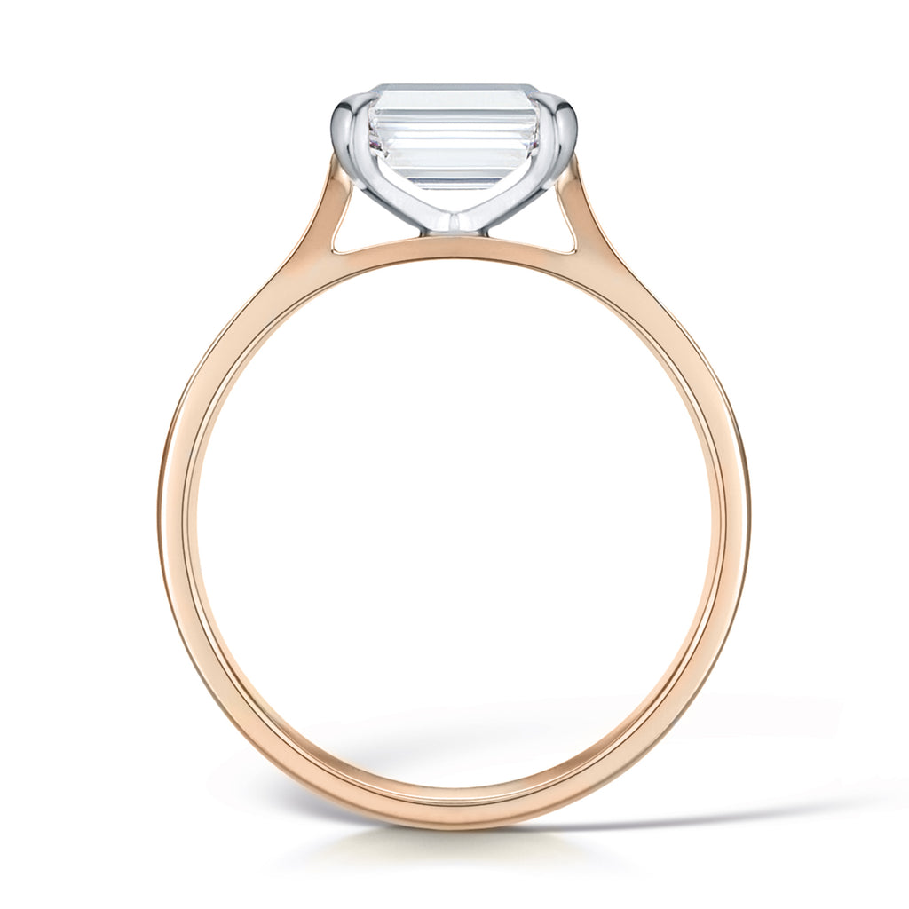 Rose Gold Horizontal Emerald Cut Diamond Ring Side view