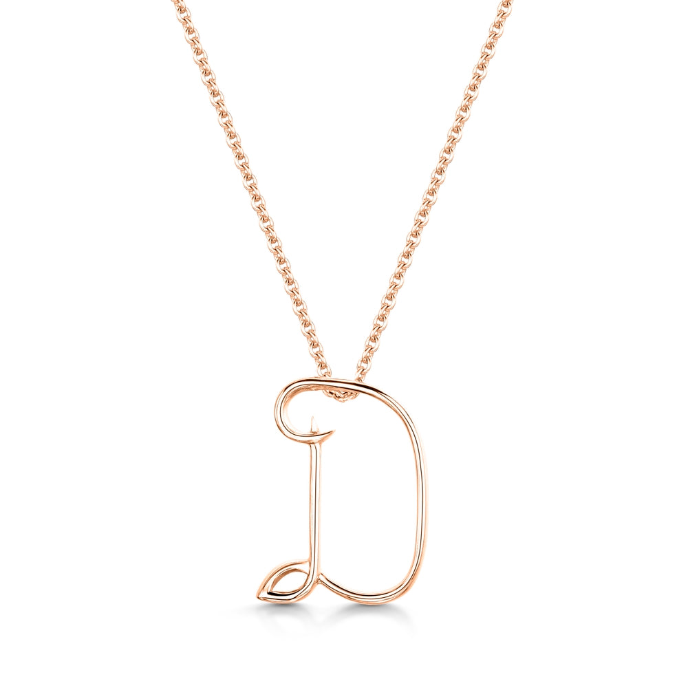 Rose Gold Letter D Initial Pendant & Chain