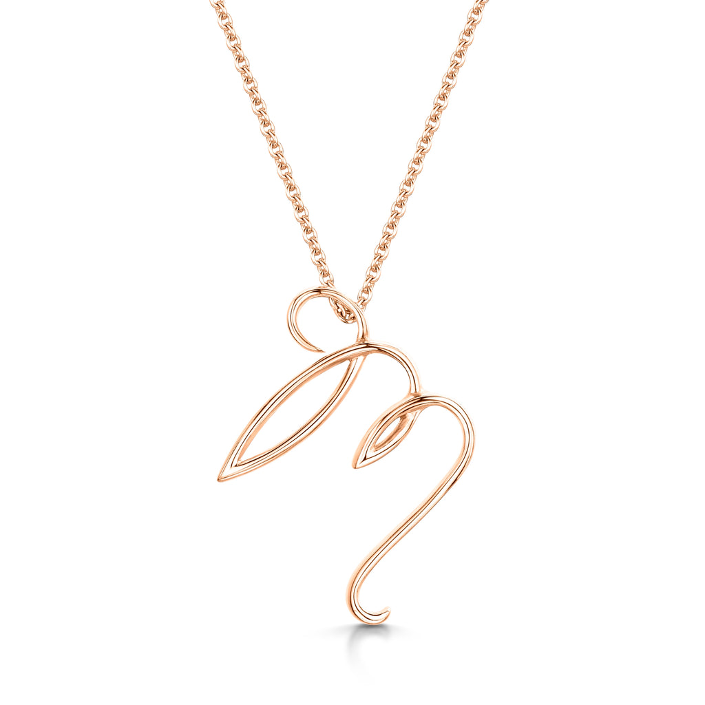 Rose Gold Letter M Initial Pendant & Chain