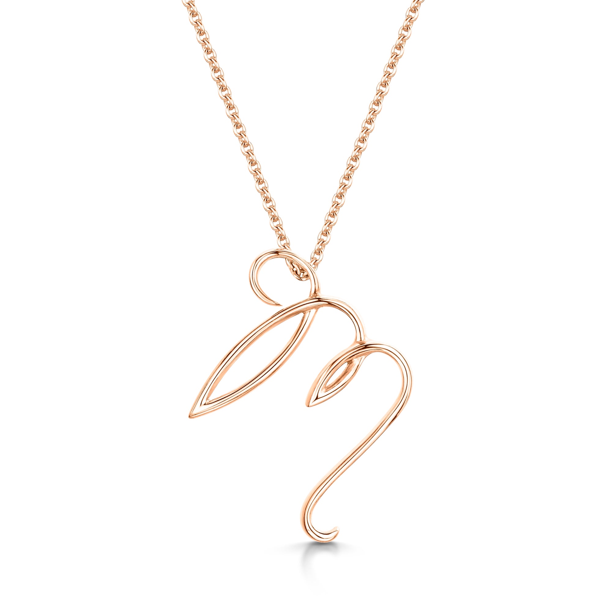 Rose Gold Letter M Initial Pendant & Chain