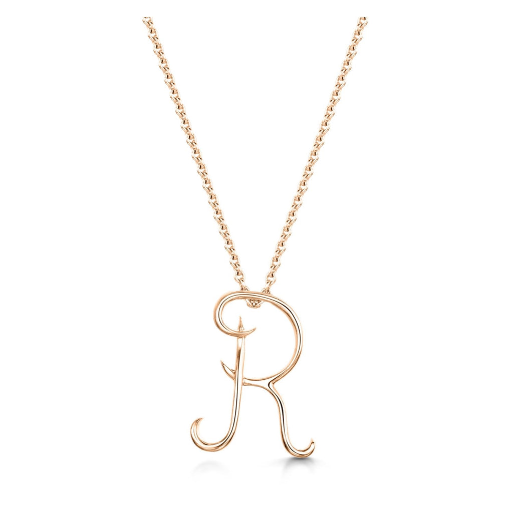 Rose Gold Letter R Initial Pendant & Chain