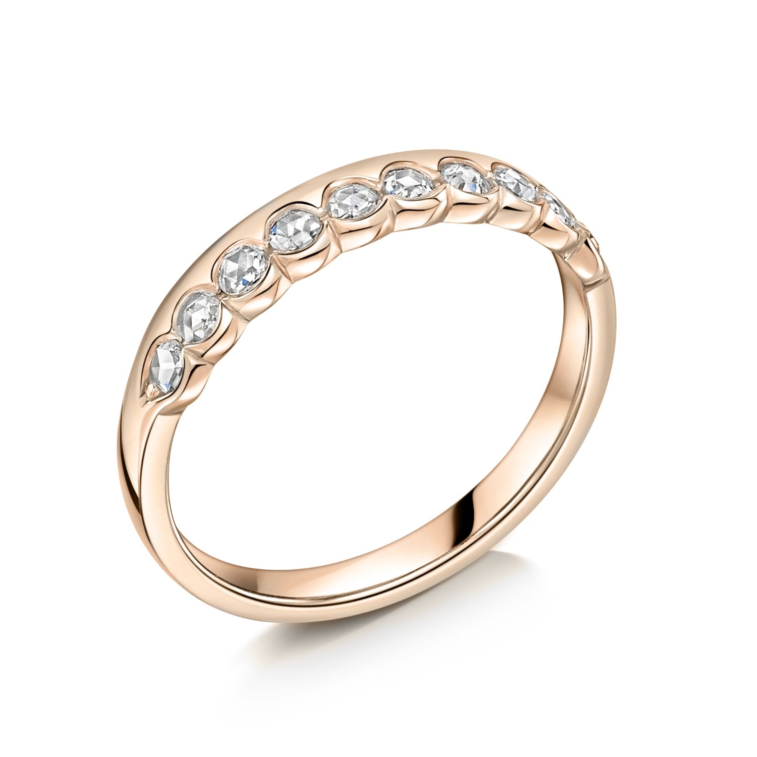 Rose Cut Diamond Wedding Band in Rose Gold - Side View