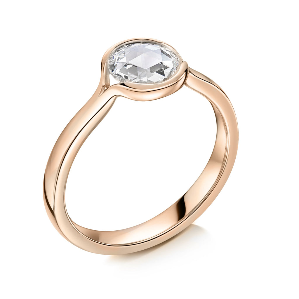 Rose gold Rose Cut Diamond Solitaire Engagement Ring - side view