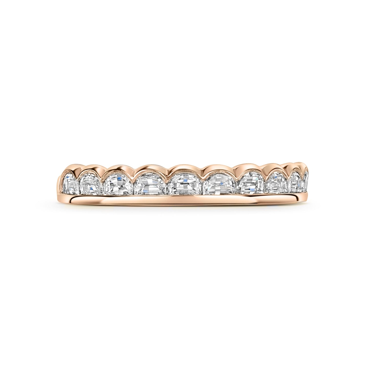Rose gold half moon diamond wedding band