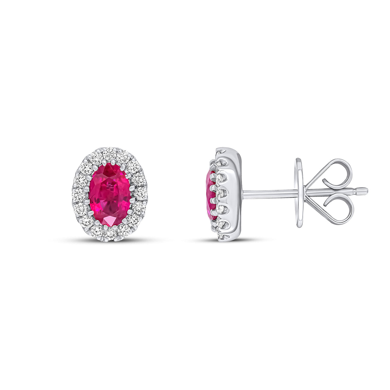 Ruby & Diamond Oval Stud Earrings in White Gold