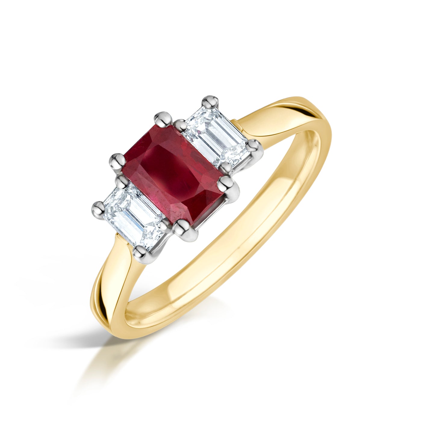 Ruby & Diamond Ring in Yellow Gold & Platinum on a white background