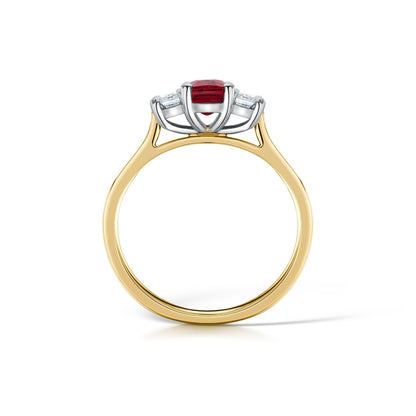 Ruby & Diamond Ring in Yellow Gold & Platinum - Side view on a white background
